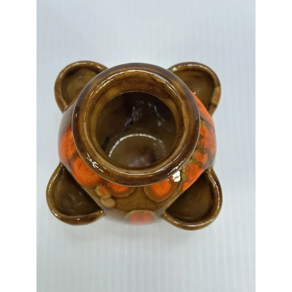 VTG Bar Harbor Maine Drip‎ Glazed Pottery Orange Brown Strawberry Planter Vase